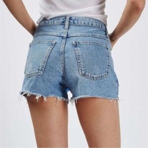 Topshop Blue Highrise Moto Ashely Button Fly Jean Shorts